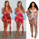 EVE Deep V Neck Printed Ruffles Mini Dress GTYZ-7624