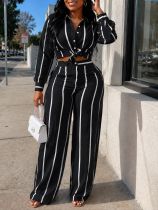 EVE Stripe Long Sleeve Shirt Pants 2 Piece Set HNIF-TK085