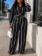 EVE Stripe Long Sleeve Shirt Pants 2 Piece Set HNIF-TK085