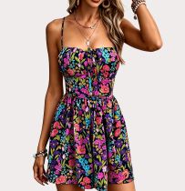 EVE Flower Printed Backless Sling Mini Dress SHD-8522