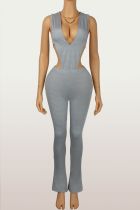 EVE Deep V Neck Sleeveless BodySuit Two Piece Pants Set  YWXS-K25L916