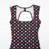 EVE Polka Dot Printed Sleeveless Seventh Jumpsuit MXBF-Q26JP186