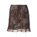 EVE Leopard Print Chiffon Double-layer Mini Skirt LJSF-D6822309X