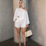 EVE Slash Shoulder Bat Sleeve Two Piece Shorts Set HNIF-CH603