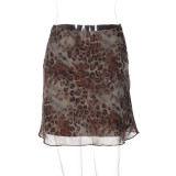EVE Leopard Print Chiffon Double-layer Mini Skirt LJSF-D6822309X