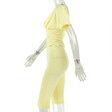 EVE Solid Color V Neck Sport Two Piece Set GJYO-JS919230