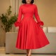 EVE Plus Size 3D Flower Long Sleeve Midi Dress GATE-645