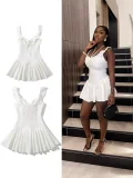 EVE V Neck Solid Color Backless Mini Dress GMYU-9512