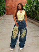 EVE Plus Size Wash Holes Loose Jeans GYLN-0391