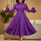 EVE Plus Size 3D Flower Long Sleeve Midi Dress GATE-645