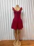EVE V Neck Solid Color Backless Mini Dress GMYU-9512