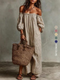 EVE One Shoulder Stripe Long Sleeve Maxi Dress GSRX-925