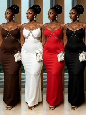 EVE V Neck Sling Slim Maxi Dress GMYU-11500