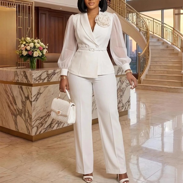 EVE Plus Size Mesh Long Sleeve 2 Piece Pants Set GMLF-3383