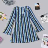 EVE Long Sleeve Deep V Neck Printed Mini Dress GNZD-12153DBM