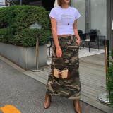 EVE Plus Size Camouflage Printed Washed Long Skirt GNZD-9149DD