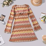 EVE Long Sleeve Deep V Neck Printed Mini Dress GNZD-12153DBM