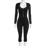 EVE Square Neck Long Sleeve Seventh Jumpsuit GDSF-D26JP339