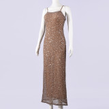 EVE Sexy Sequin Sling Maxi Dress GNZD-32754DBY