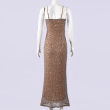 EVE Sexy Sequin Sling Maxi Dress GNZD-32754DBY