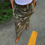 EVE Plus Size Camouflage Printed Washed Long Skirt GNZD-9149DD