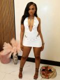 EVE Deep V Neck Hollow Out Bodysuit Two Piece Shorts Set GFCF-1556