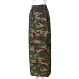 EVE Plus Size Camouflage Printed Washed Long Skirt GNZD-9149DD