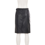 EVE Metal Buckle Leather Mid-skirts GPKJ-MR51396