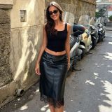 EVE Lace Patchwork Leather Half Body Skirt GPKJ-MR51859