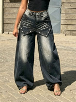 EVE Plus Size Splashing Ink Straight Jeans GYLN-6850