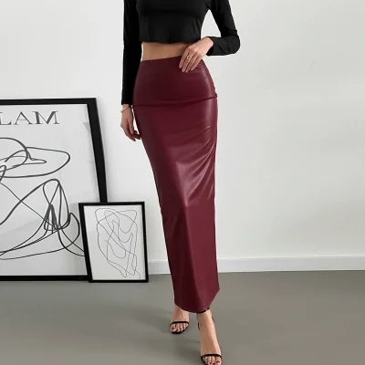 EVE Retro Faux Leather Long Skirt GNZD-060165DBZ