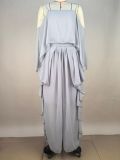 EVE Solid Color Off Shoulder Chiffon Two Piece Pants Set MDF-5573