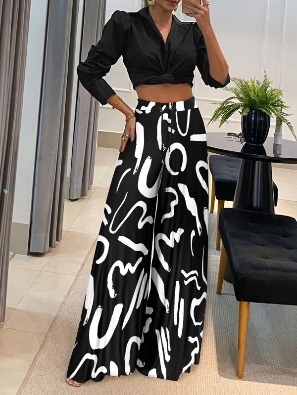 EVE Fashion Long Sleeve Top Printed Pants 2 Piece Set SFY-3755
