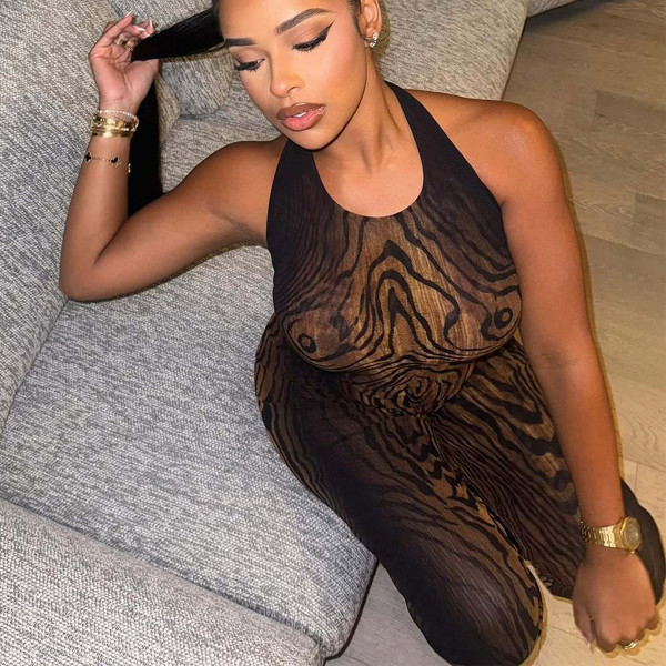 EVE See Through Mesh Tie Up Two Piece Pants Set GNZD-11828