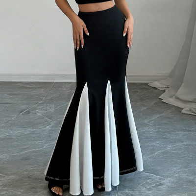 EVE Contrast Color Patchwork Long Skirt GNZD-060122DBZ