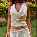 EVE Hollow Out Off Shoulder Sequin Top GNZD-11758