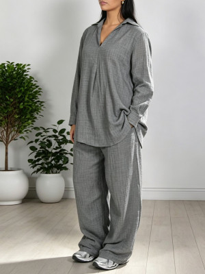 EVE Loose V Neck Long Sleeve Two Piece Pants Set MIL-L405