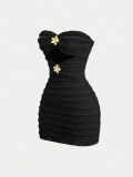 EVE Solid Color Ruched Knits Mini Dress GZIY-6511