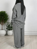 EVE Loose V Neck Long Sleeve Two Piece Pants Set MIL-L405