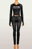EVE Letter Printed Long Sleeve Hooded Pants Suit YWXS-K25L1054