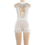 EVE Hollow Out Backless Rivet Romper DLSF-K6Q17296A
