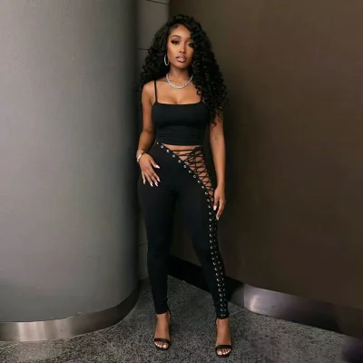 EVE Sexy Bandage Hollow Out Two Piece Pants Set GFCF-1581