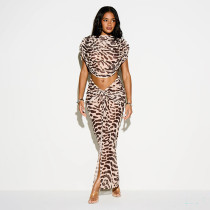 EVE Leopard Printed Top Split Long Skirt 2 Piece Set SHD-8520