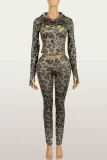 EVE Letter Printed Long Sleeve Hooded Pants Suit YWXS-K25L1054