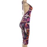 EVE Sleevelss Backless Printed Skinny Jumpsuit GZJQ-K6D17092A