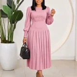 EVE Plus Size Solid Color Puff Sleeve Midi Dress GMLF-3384