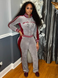 EVE Embroidered  Velour Contrast Color Two Piece Pants Set CH-26037