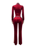 EVE Embroidered  Velour Contrast Color Two Piece Pants Set CH-26037