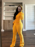 EVE Solid Color Long Sleeve Hooded Two Piece Pants Set CH-24058