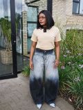 EVE Plus Size Gradient Washed Ink Splashed Jeans GYLN-4281